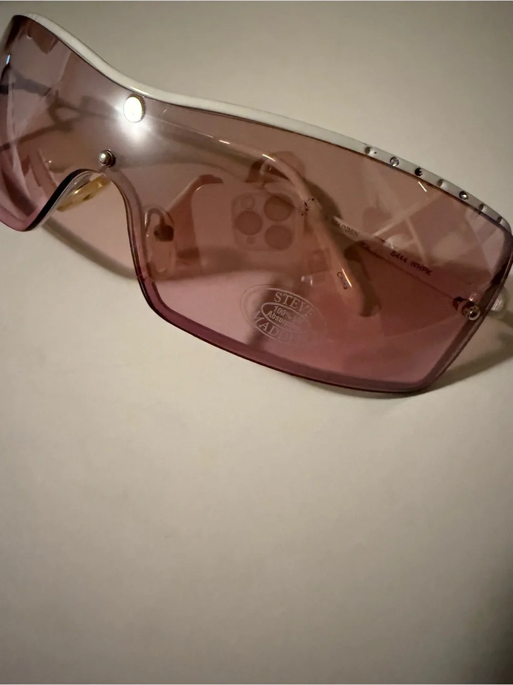 Vintage Steve Madden Pink Shield Sunglasses with Stud Accents